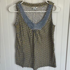 Boden Navy and Yellow Polka Dot Top